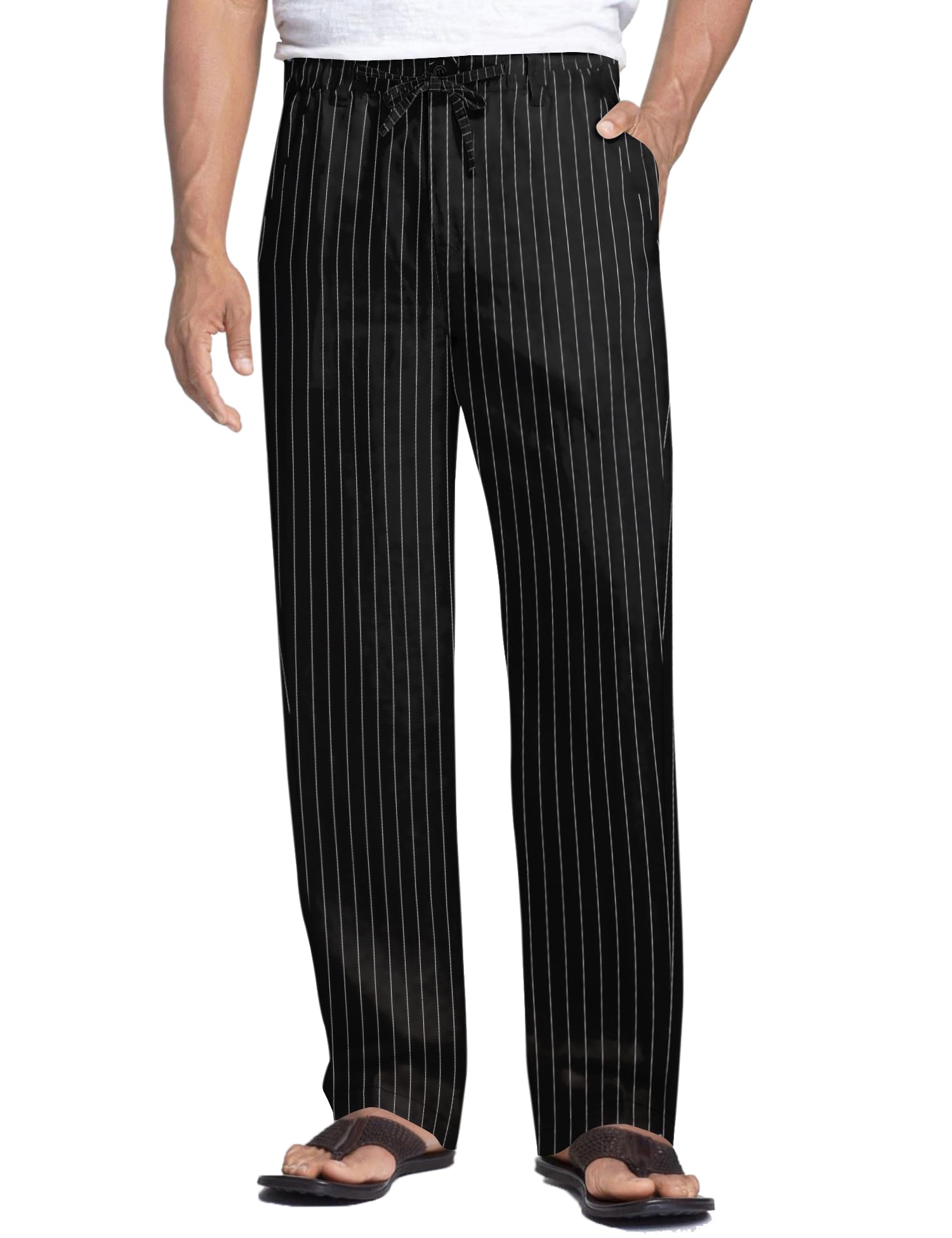 COOFANDYMen's Casual Linen Pants Elastic Waist Drawstring Beach Summer Pants Lightweight Linen Trousers