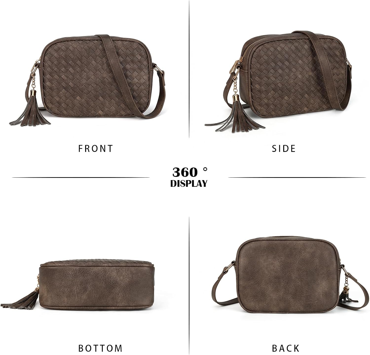 AFKOMST Woven Crossbody Bags for Women Small Summer Purse and Boho Cross Body Handbag with Tassel, Vegen Leather | Fit Long Wallet, Spacious Room - Image 3