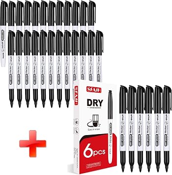 SFAIH Fine Tip Dry Erase Markers - 24 + 6 Pack Black Whiteboard Erasable Markers Bulk for Kids Adults, Ideal for Classroom School Office Home Use on White Board, Non-Toxic Easy Clean