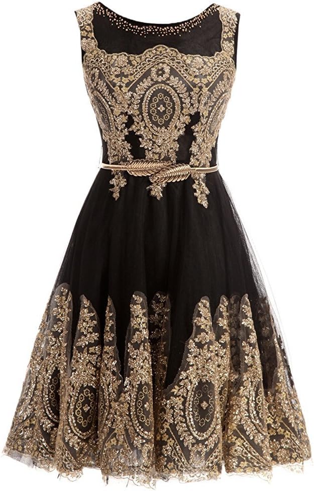 Womens Gold Lace Applique Prom Dresse Homecoming Evening Gown