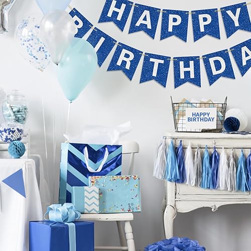 Miniatura 3 de Cartel azul de feliz cumpleaños con letras brillantes de 98 pulgadas con purpurina preencordada para niños, niños, hombres, decoración de cumpleaños