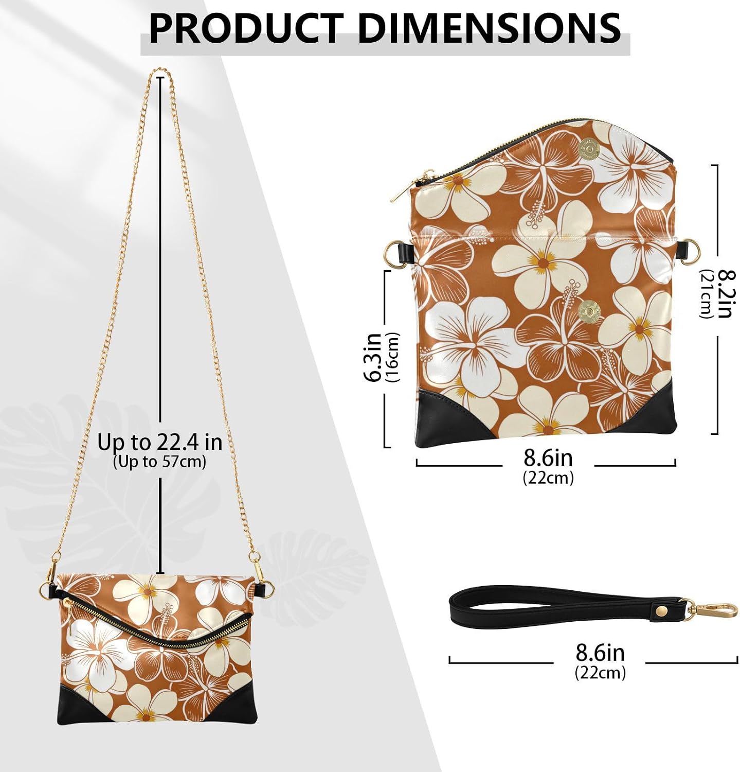 PU Leather Clutch Purses for Women Stylish Purses And Handbags for Wedding Brown Flor Hawaii Flower Style