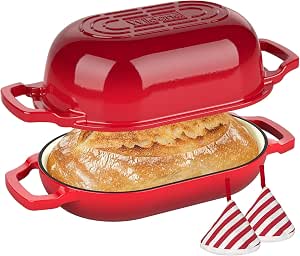 Wildone Enameled Cast Iron Dutch Oven Pot with Lid, Oval Bread Oven