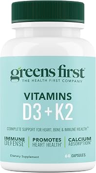 Greens First Vitamins D3+K2, 60 Vegetable Capsules