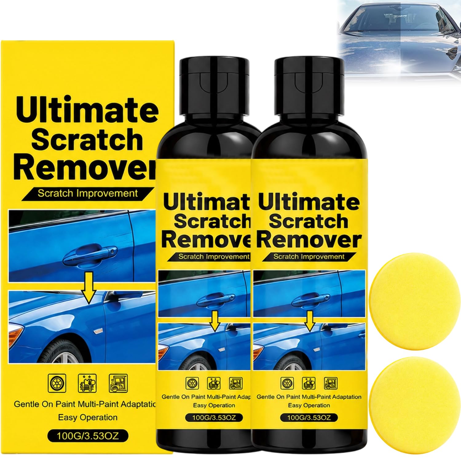 2Set Car Scratch Remover,Scratch Remover,Quick Fix Removal Paste for Deep Scratches,Car Scratchs Repair Paste Deep Scratch,All Paint Colors Polishing Kit (2*Sponge)