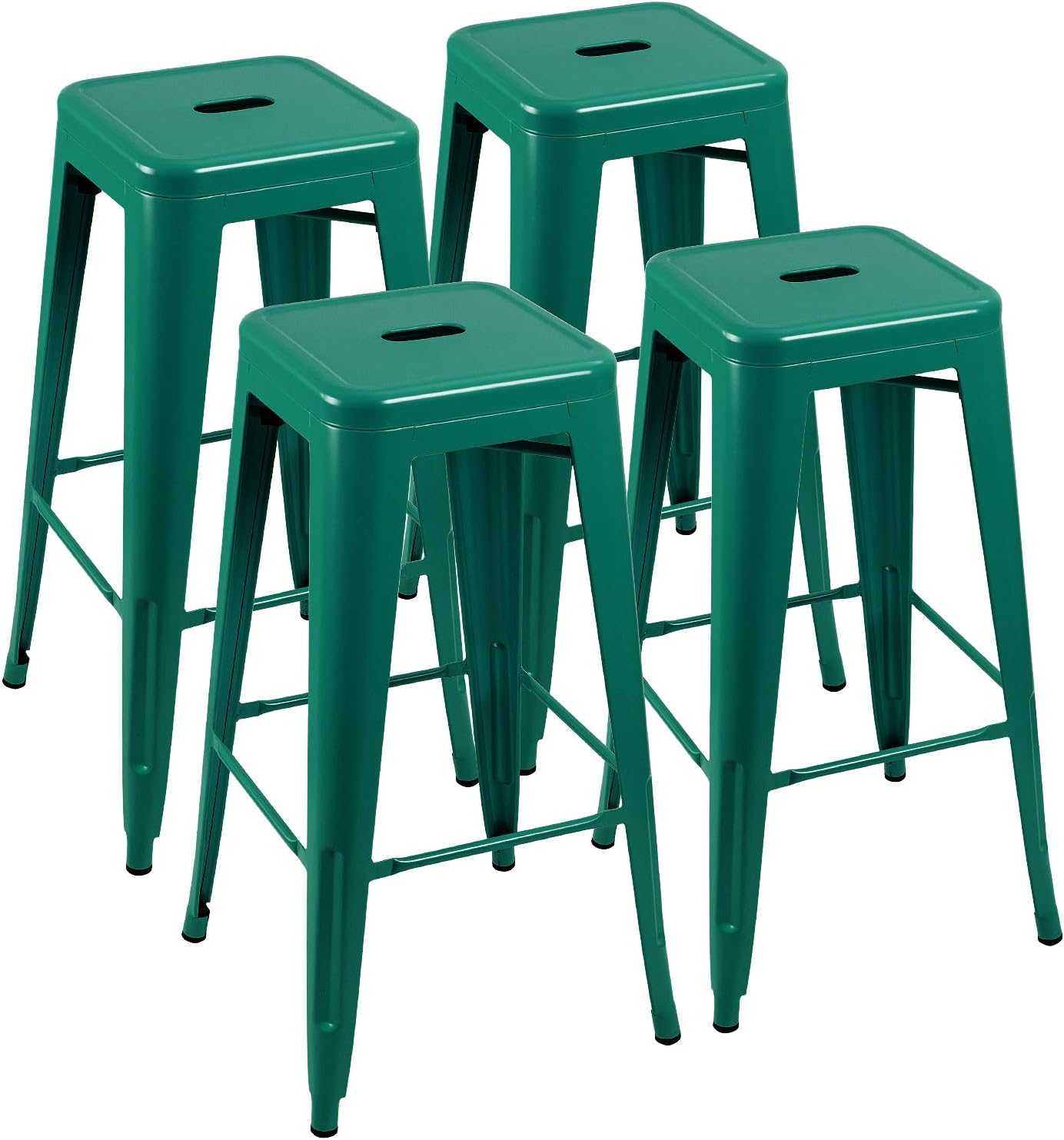 Furniwell 30 Inches Metal Bar Stools High Backless Tolix Indoor-Outdoor Stackable Barstool with Square Counter Seat Set of 4 (Green)