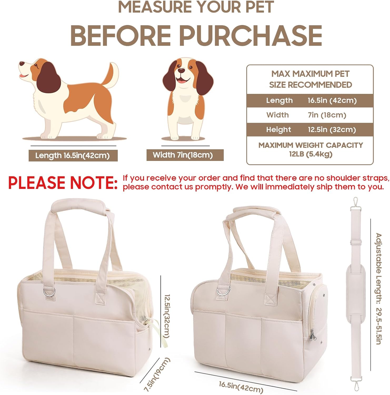 Dog Purse Carrier for Small Dogs & Puppies Up 12 Lbs, Soft Cotton Tote Pet Shoulder Bag with Pockets, Foldable & Washable Breathable Puppy Carrier for Yorkie, Chihuahua & Cats - Beige