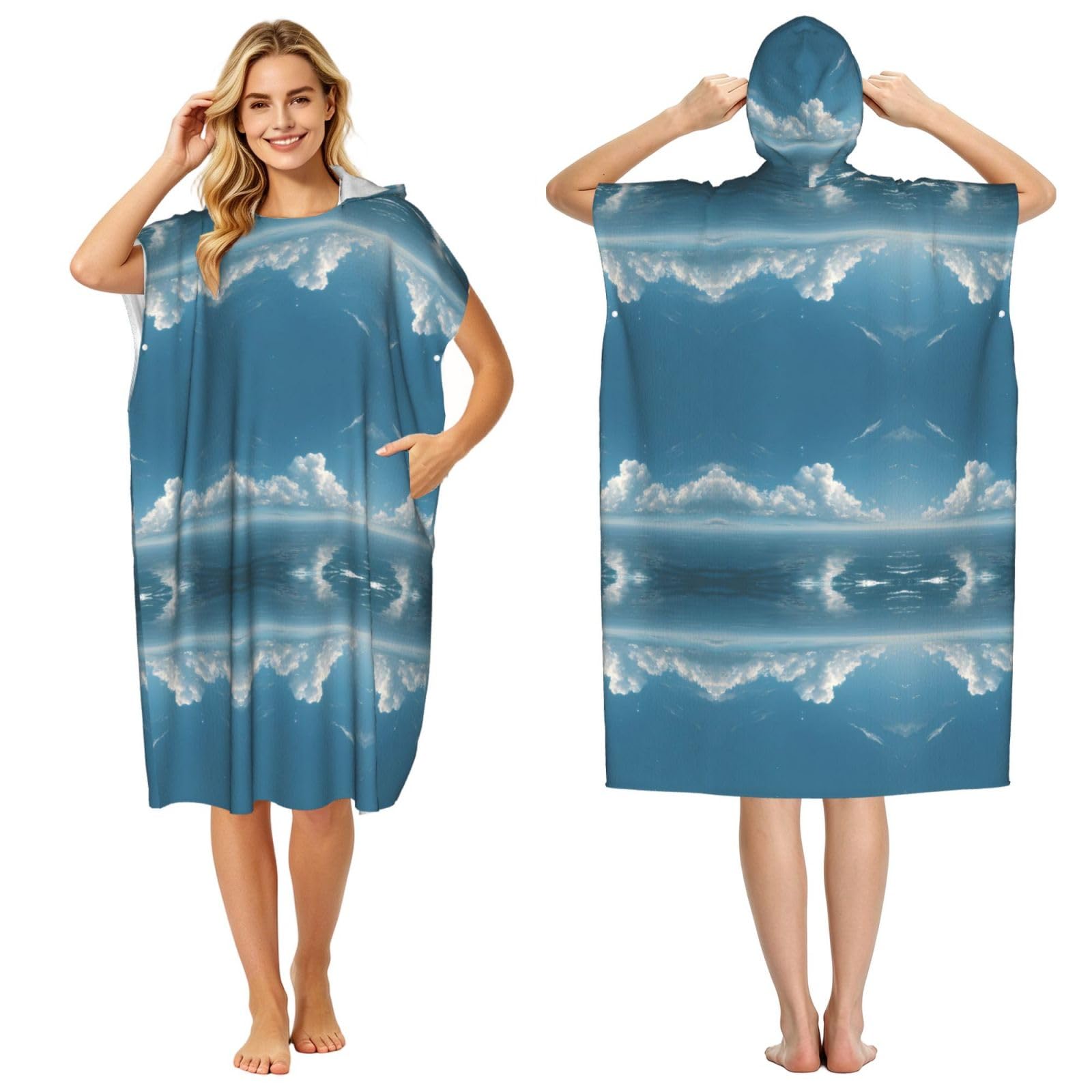 Poncho à capuche en microfibre ciel imprimé pour adulte homme femme léger