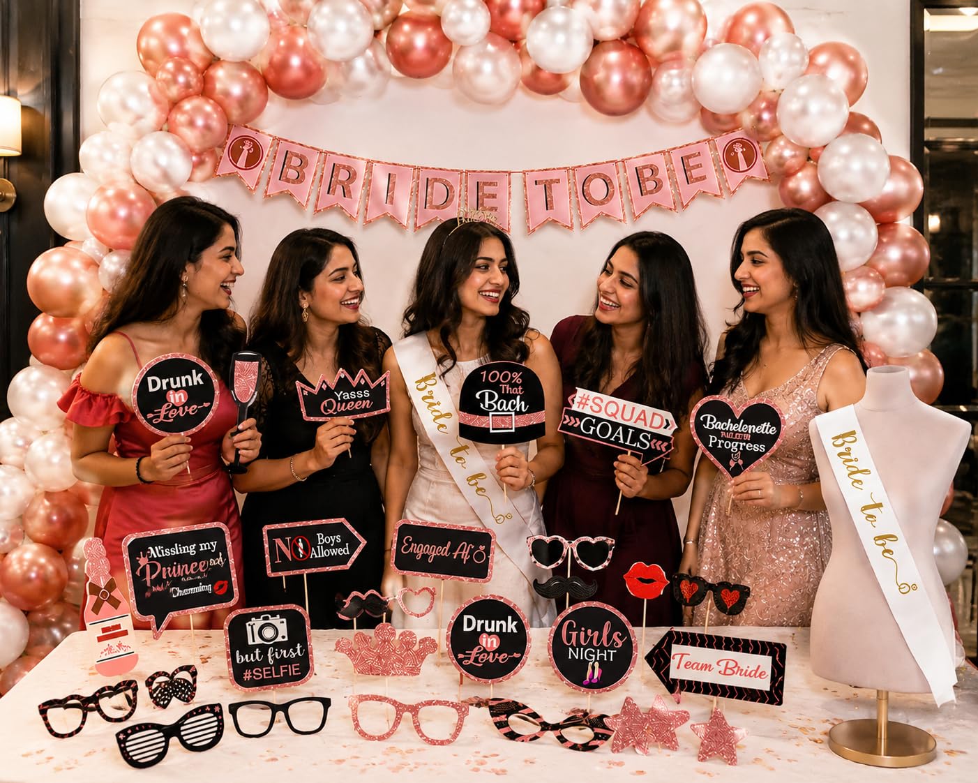 Party Propz Bride To Be Decoration Set Combo -73Pcs Rose Gold Bachelorette Party Decorations | Bride To Be Props | Bride To Be Sash | Bride To Be Banner (Cardstock) | Bride To Be Balloon 1