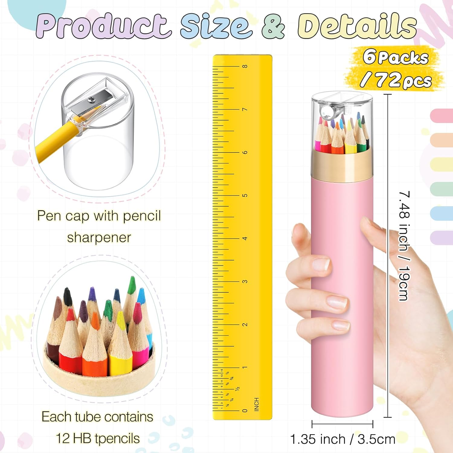 6 Pack Macaron Pastel Colored Pencils Bulk with Sharpener, Colored Pencils, 12 Colors Portable Pre-sharpened Pencil Easter Gift for Adults Teacher Party Favor