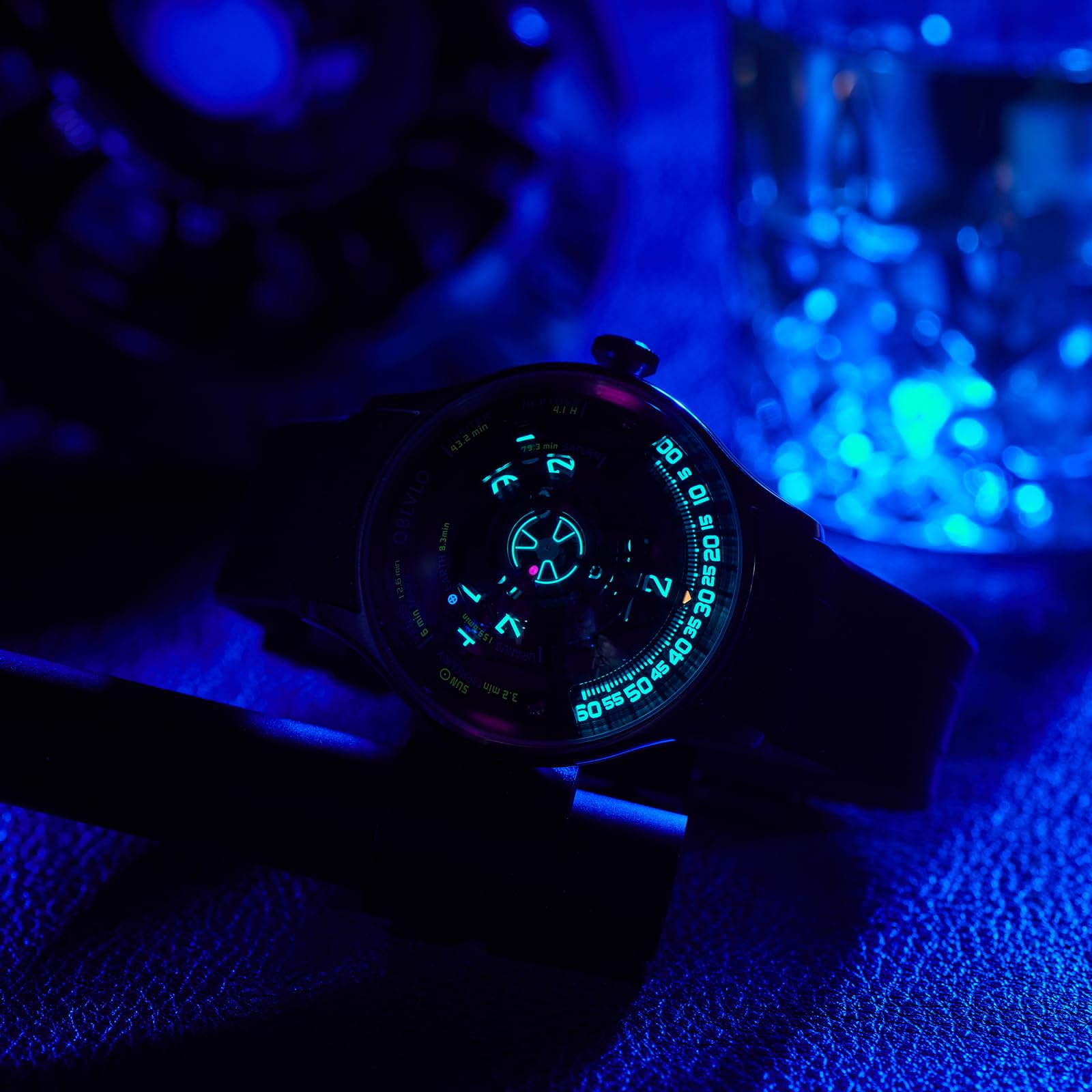 OBLVLO Doskonały automatyczny zegarek designerski okrągły zegarek mechaniczny ze stali nierdzewnej 316L męski wodoodporny gumowy zegarek sportowy BLM-Solar