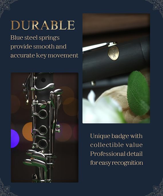 AKLOT B Flat Concert Clarinet: Precision Tone Hole Design for Stable Intonation, Durable Black Nickel Keys, with Scratch-Resistant Case, Barrel, Clarinet Stand, Cork Grease, Cleaning Kit(Aria-EN)