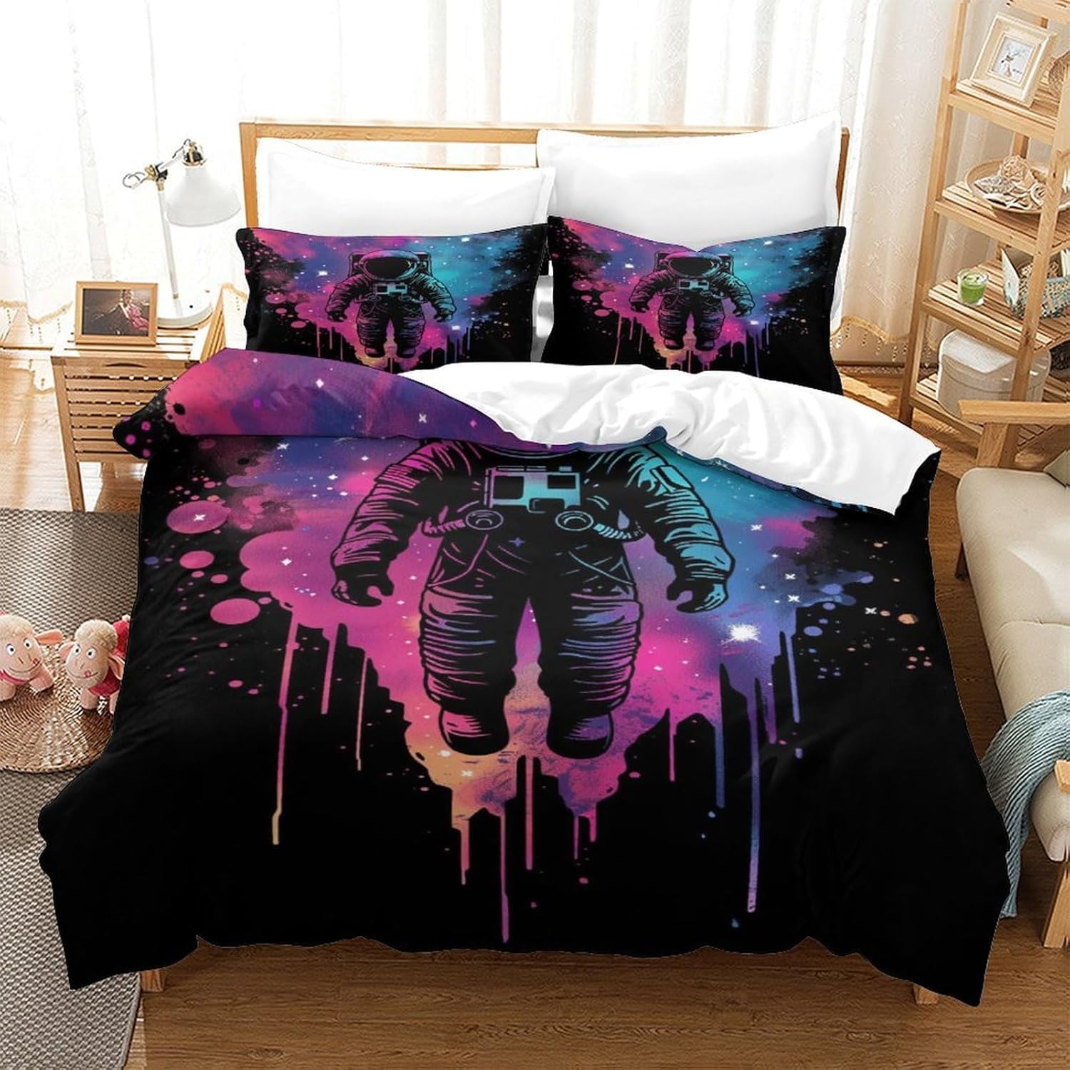 Housse de couette literie d'impression 3D astronaute de l'espace 155x220 cm