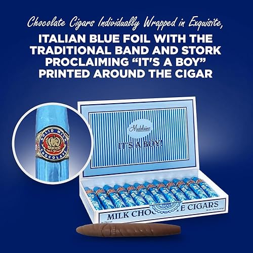 Miniatura 5 de Madelaine - Caja de regalo de cigarros de chocolate con leche de primera calidad con texto en inglés "It's a Boy" para baby shower, fabricado con
