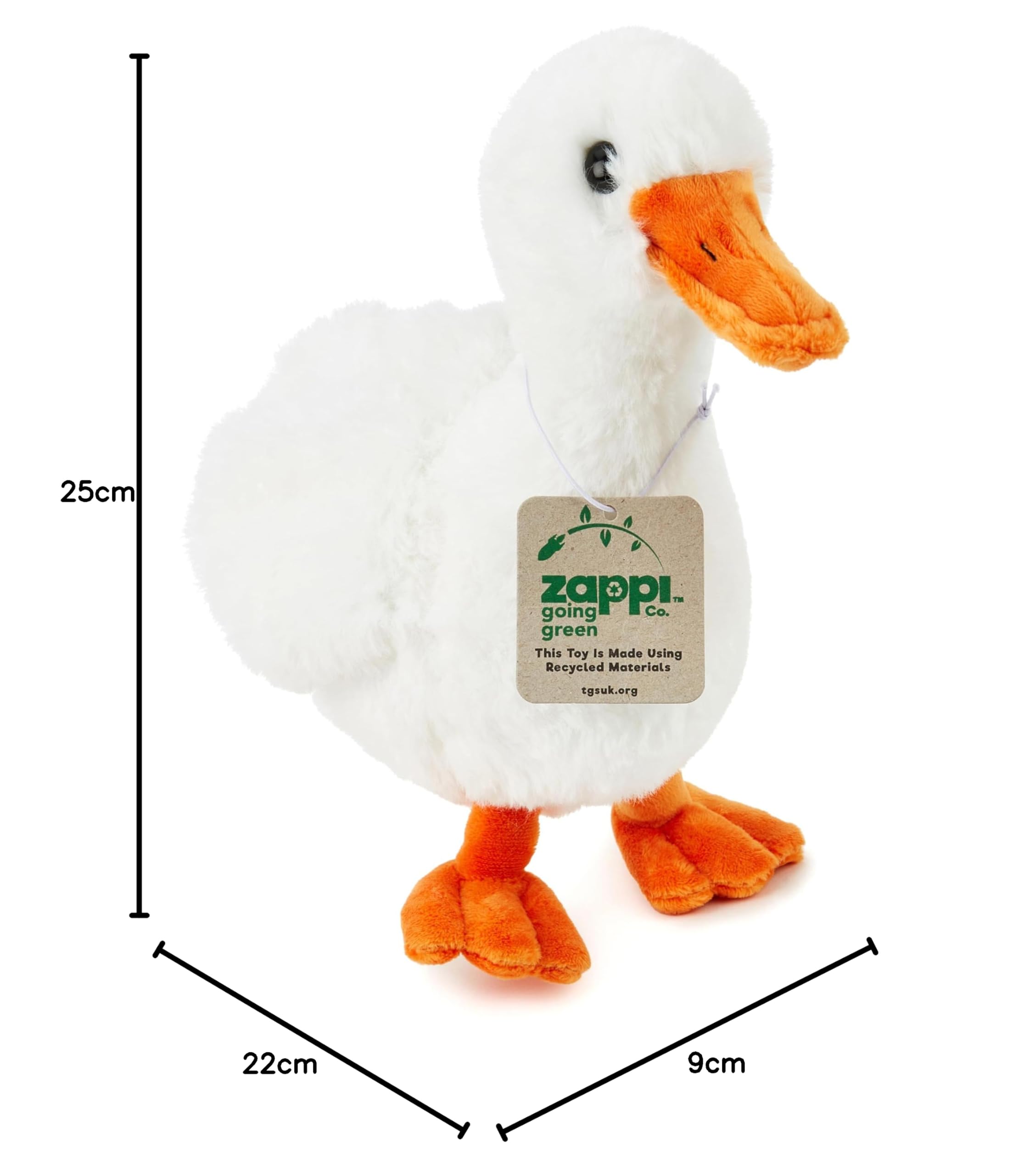 Zappi Co Pluszowa kaczka (25 cm) - Urocza, miękka kaczka, przyjazna dla środowiska, idealna na przygody nad dziecięcym stawem, wykonana z zrecyklingowanego materiału