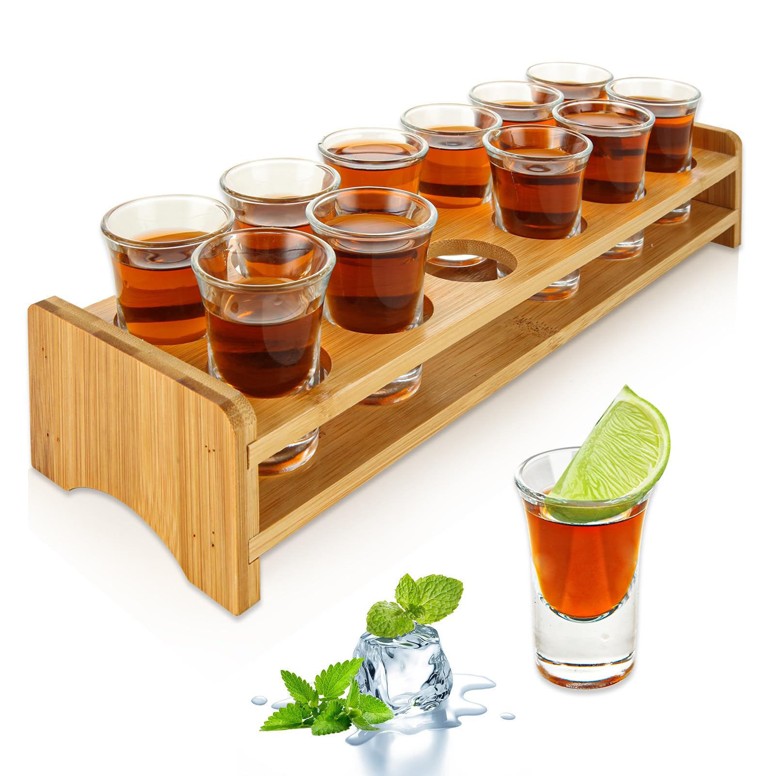 SHUESS Set 12 Bicchierini Da Liquore 30 Ml In Cristallo Con Vassoio Porta Bicchieri – Per Whisky, Vodka, Tequila – Base Spessa