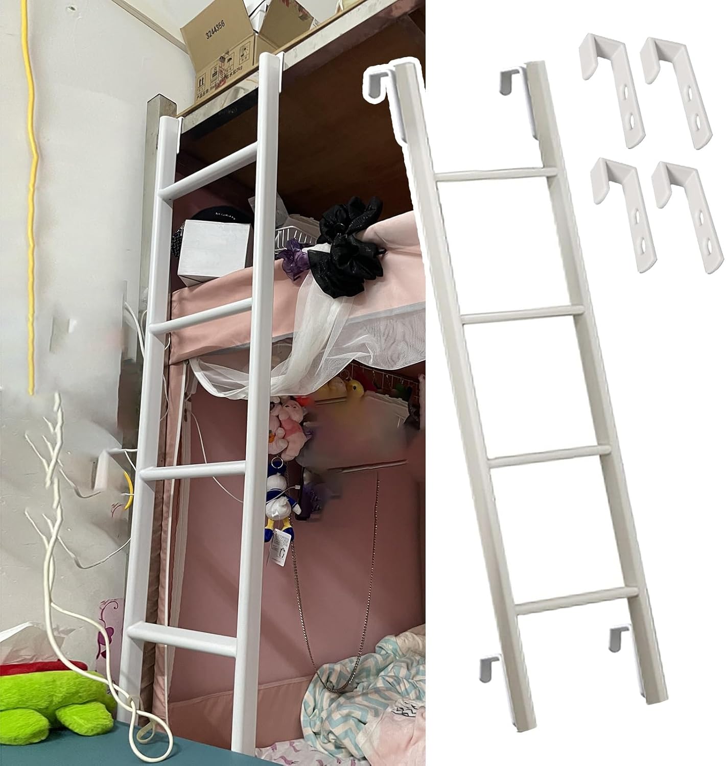 Space Saving RV Bunk Ladder with Hook, White Bunk Bed Ladder for Camper Caravan Travel Trailers, Home Dorm Apartment Farm Step Ladder (Size : 130cm/50)