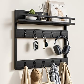 Two-Tier Wall Key Holder with Shelf,Wooden Key Holder Wall Mount