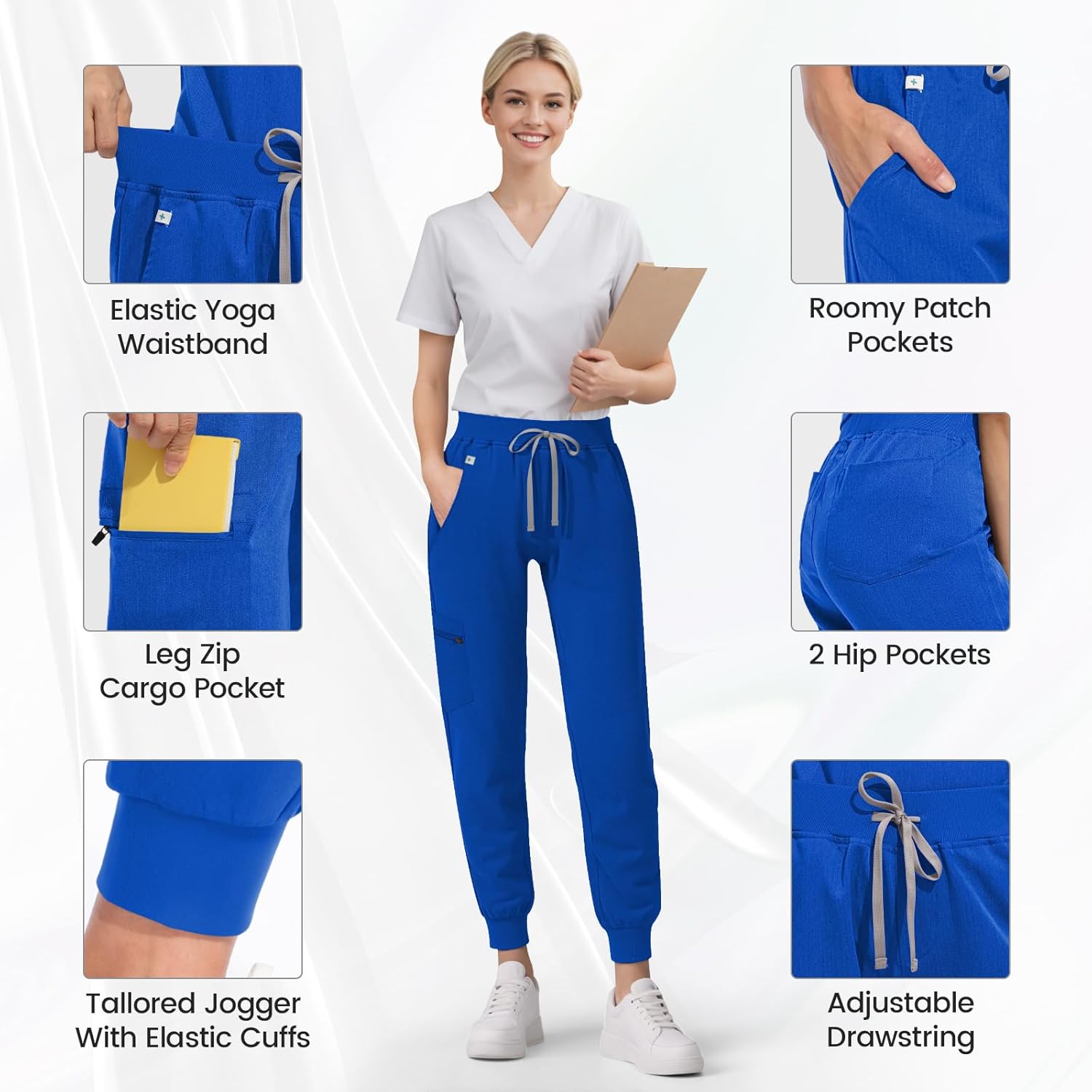 Medical Scrub Pants for Women Jogger Scrub Pants with 5 Pockets Drawstring Cargo Pants Mid-Rise Womens Scrubs Pant - Image 2