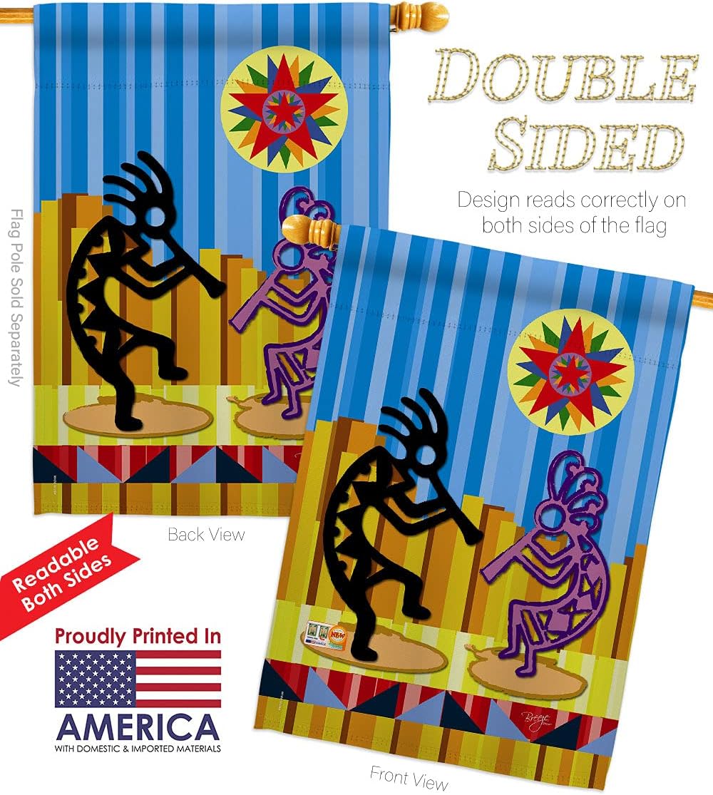 Kokopelli Dream Garden House Flags Set Country Living Southwest Desert Cactus Succulent Particular Area Small Decorative Gift Yard Banner Double-Sided Made In USA 28 X 40