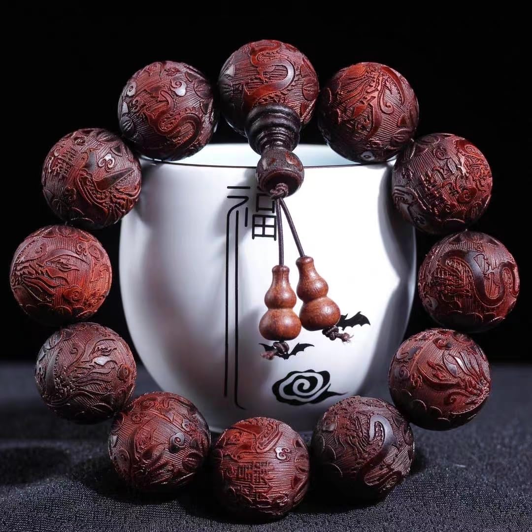 Bracciale, Braccialetti con Perline, Rosario, Intaglio del Legno di Sandalo Rosso Naturale per Uomo Donna Bracciale con Perline Bracciale con Perline di scritture buddiste tibetane Bracciale con PE
