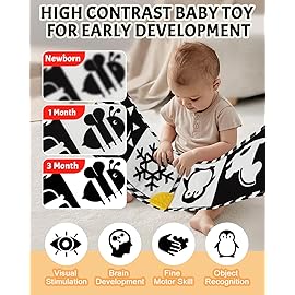 Baobrava High Contrast Baby Toys, Black and White Newborn Toys for Brain Development, Soft Baby Books, Infant Sensory 0-6-12 Months, Tummy Time Toy, Visual Stimulation Montessori Gift