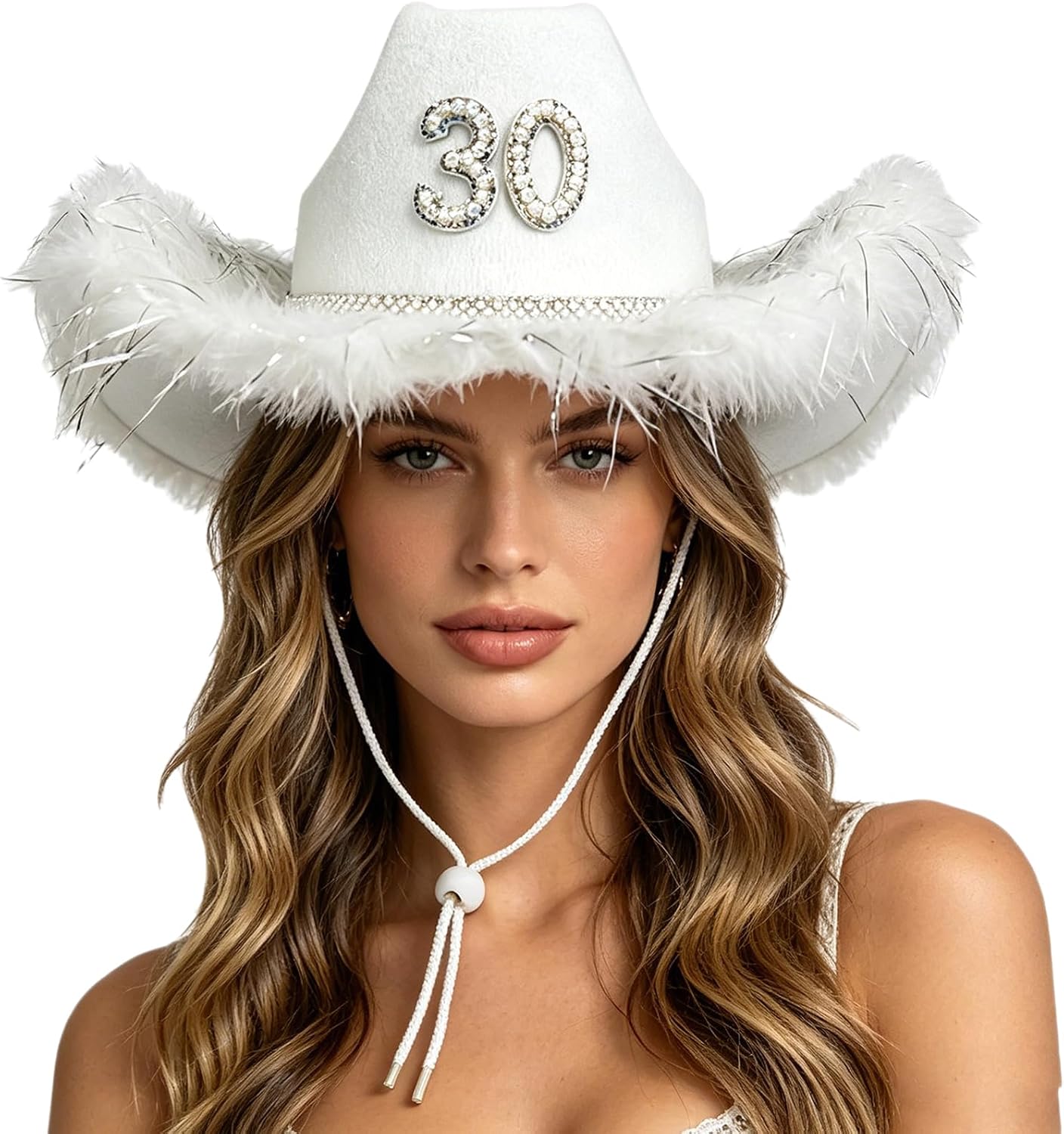 ranrann 30th Birthday Cowboy Hat for Work Party Pearl Decor Raving Headgear Ranch Headwear Western Gear