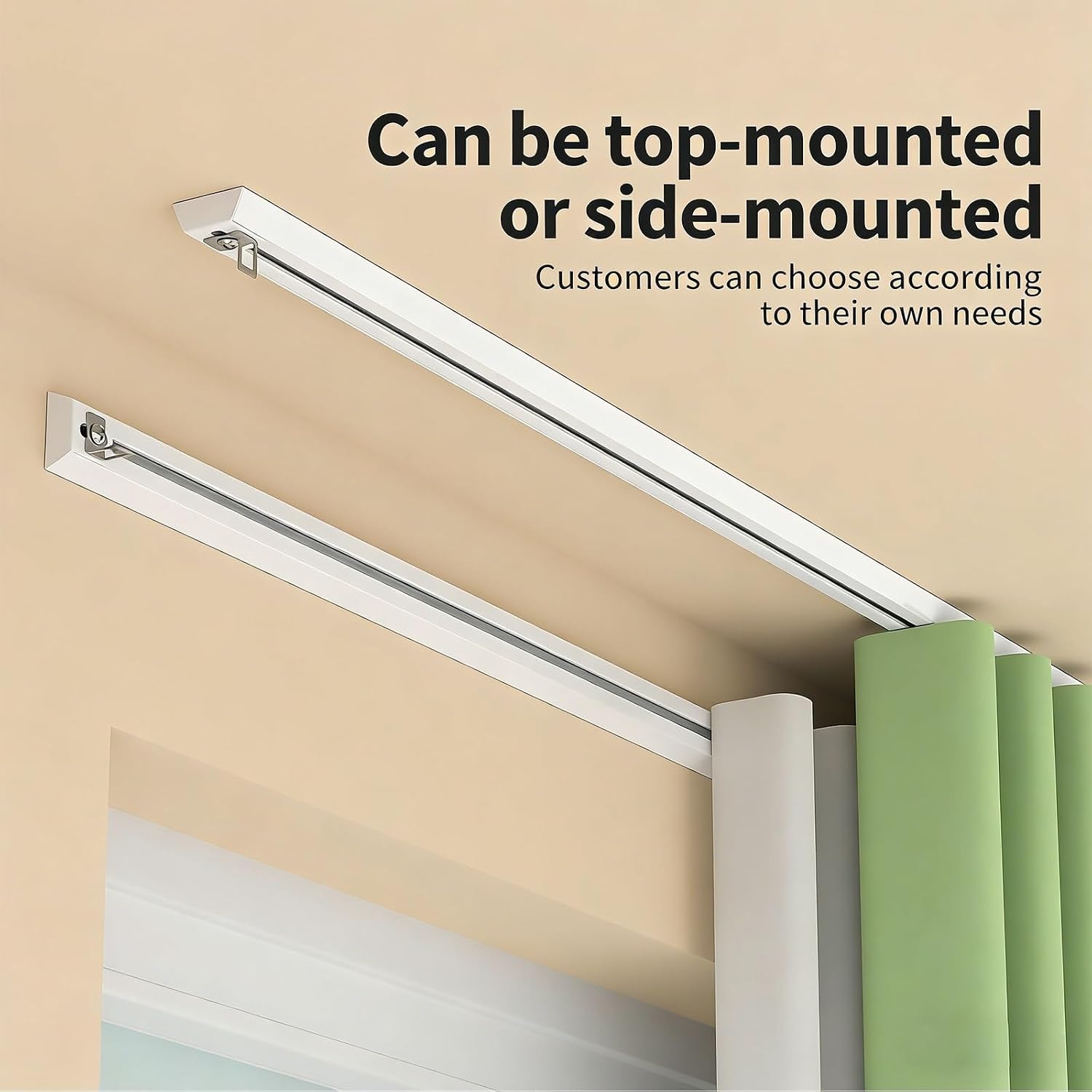 Ultra-thin Curtain Track, Self-adhesive Ceiling And Wall Track, No Drilling, Screws, Or Tools Required, Suitable For Windows, Bedrooms And RVs, Easy To Install.(Side-mounted,220cm(7.2ft))