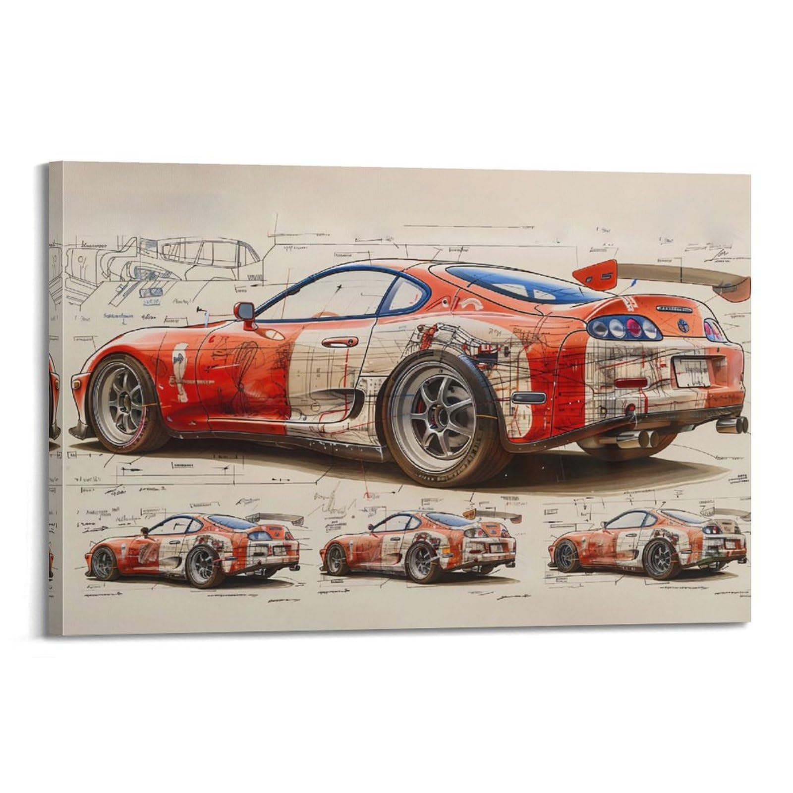 YRNQ Poster su tela con auto sportiva vintage per Supra MK4 Design JDM Classic Street Racing Car Quadro su tela, 50 x 75 cm