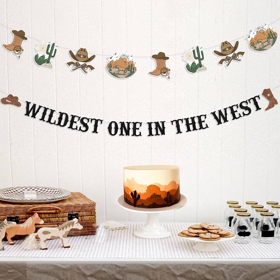 Western Cowboy 3rd Birthday Decorations - Young Wild And Three Banner & Garland Set