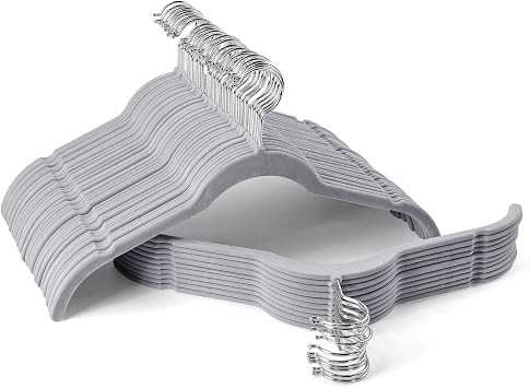 Sishynio Velvet Hangers 50 Pack, Non-Slip Slim Felt Clothes Hangers Gray