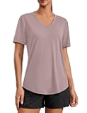 PINSPARK Soft Workout Tops for Women Short Sleeve V Neck Moisture Wicking UPF 50+ Sun Protection Quick Dry Gym Shirts