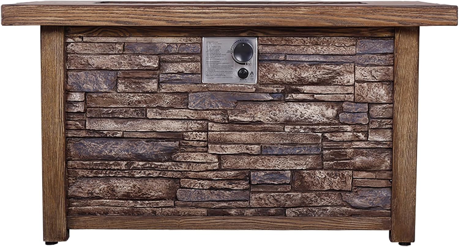 Best Choice Product 50,000 BTU Rectangle Fire Pit Table, Faux Woodgrain Top and Faux Stone Texture Base Propane Gas Fire Table for Outdoor