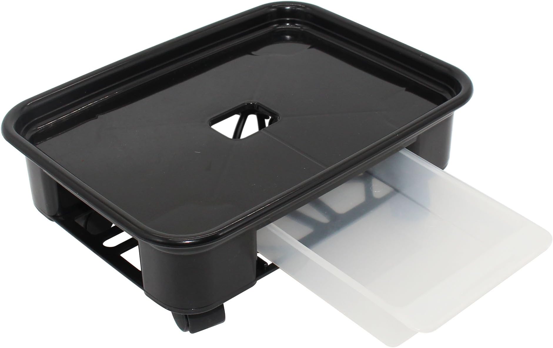 Antetok 26.5X22cm Plant Caddy Rectangle Plant Dolly Trolley Saucer Moving Tray Pallet with Wheels and a Water Container Black