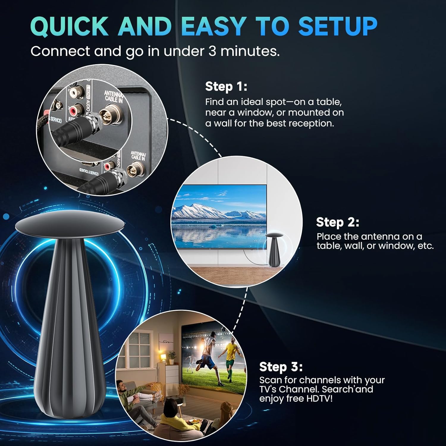 5000+ Miles Range TV Antenna Indoor, 2026 Digital Antenna for Smart TV, HDTV Antenna for Local Channels with Signal Amplifier, Supports 4k 8k 1080p All TVs -38ft Coax Cable