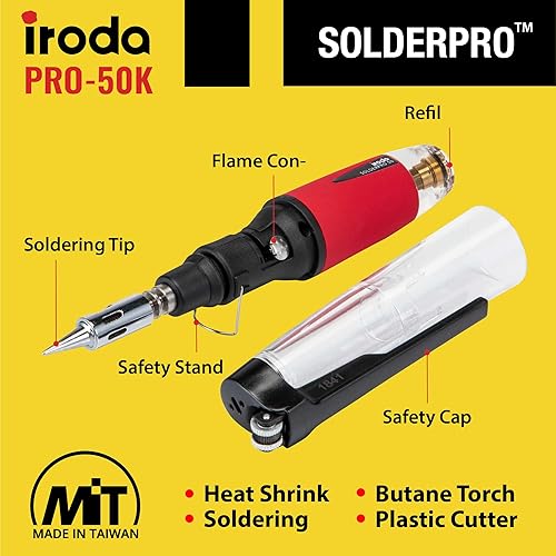 Miniatura 8 de IRODA SolderPro Kit de soldador de butano original 50K 4 en 1 inalámbrico 30-70 W grado profesional | 18s herramienta de calor multifunción con