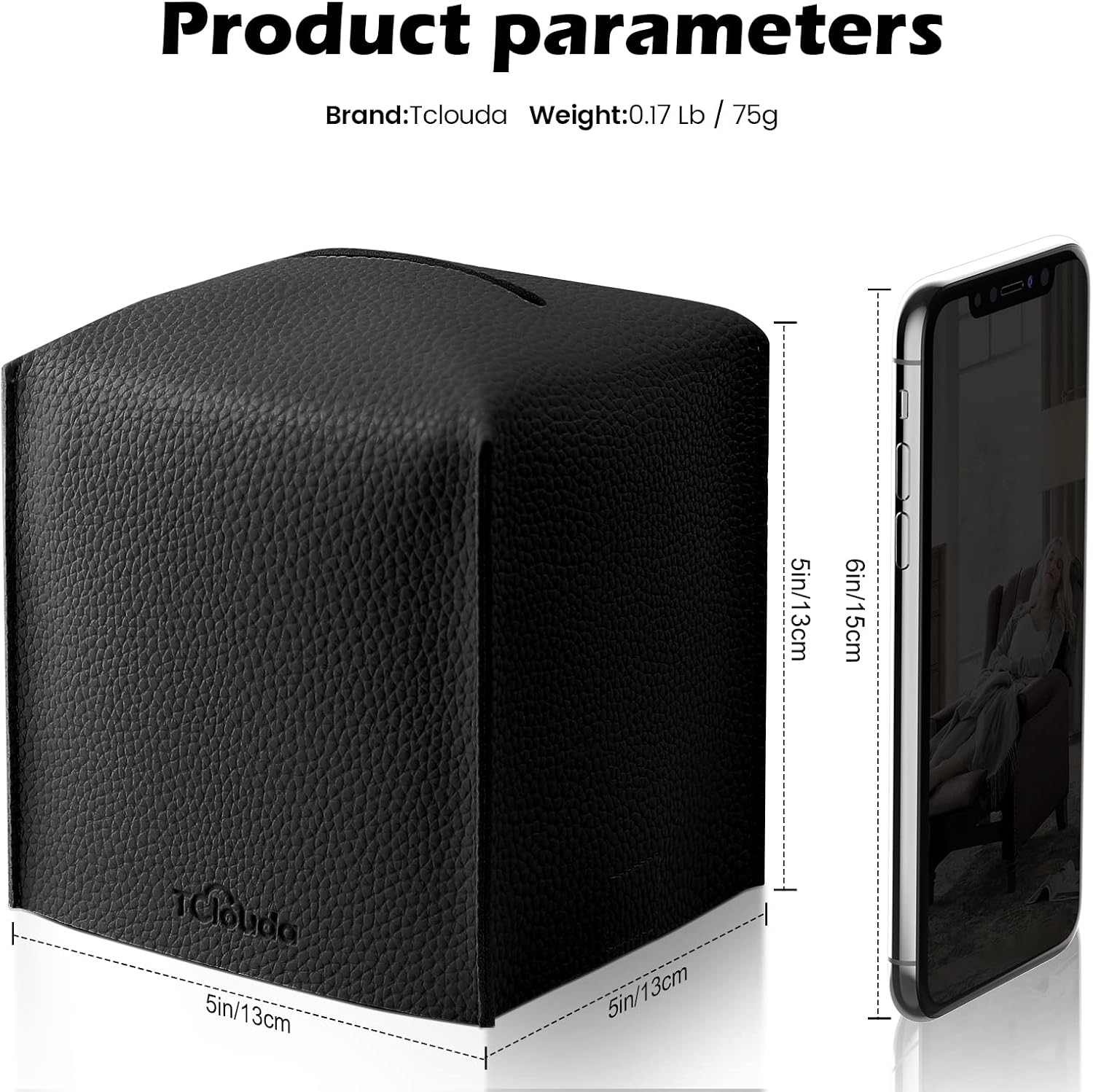 Tissue Box Cover, Tclouda, Modern PU Leather Square Tissue Box Holder for Creative Decorative, 2 Pack, Ideal for Bathrooms/Office/Nightstand Tent/Dining Table, 5"X5"X5", Black&White image 2