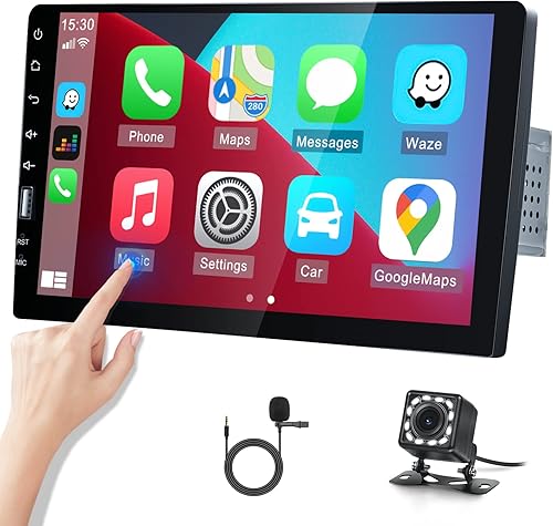 UNITOPSCI Solo DIN Apple Carplay Control de voz estéreo para automóvil Android Auto de 9 pulgadas pantalla táctil HD Bluetooth FM AM radio de coche