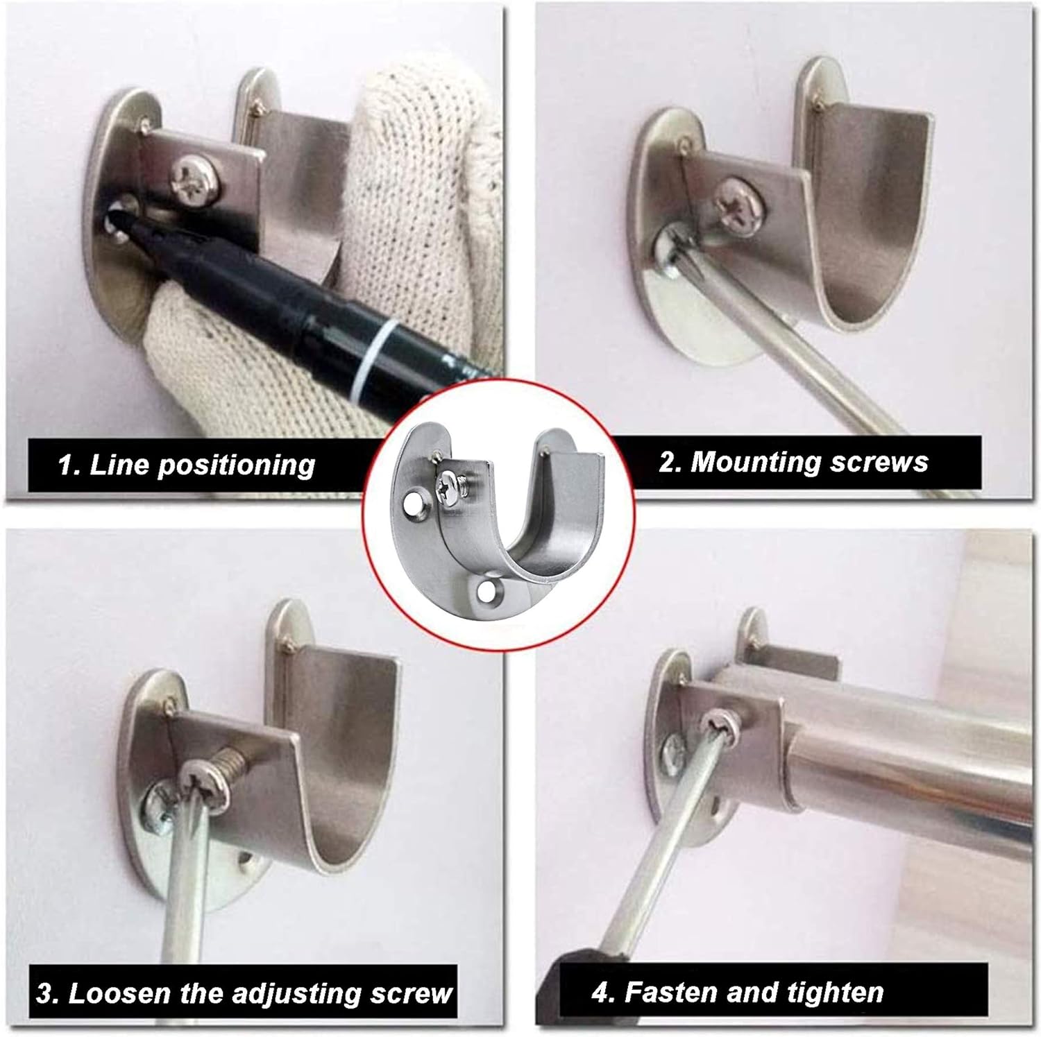 LIKERAINY Soporte para Barra 25mm de Armario de Acero Inoxidable Closet