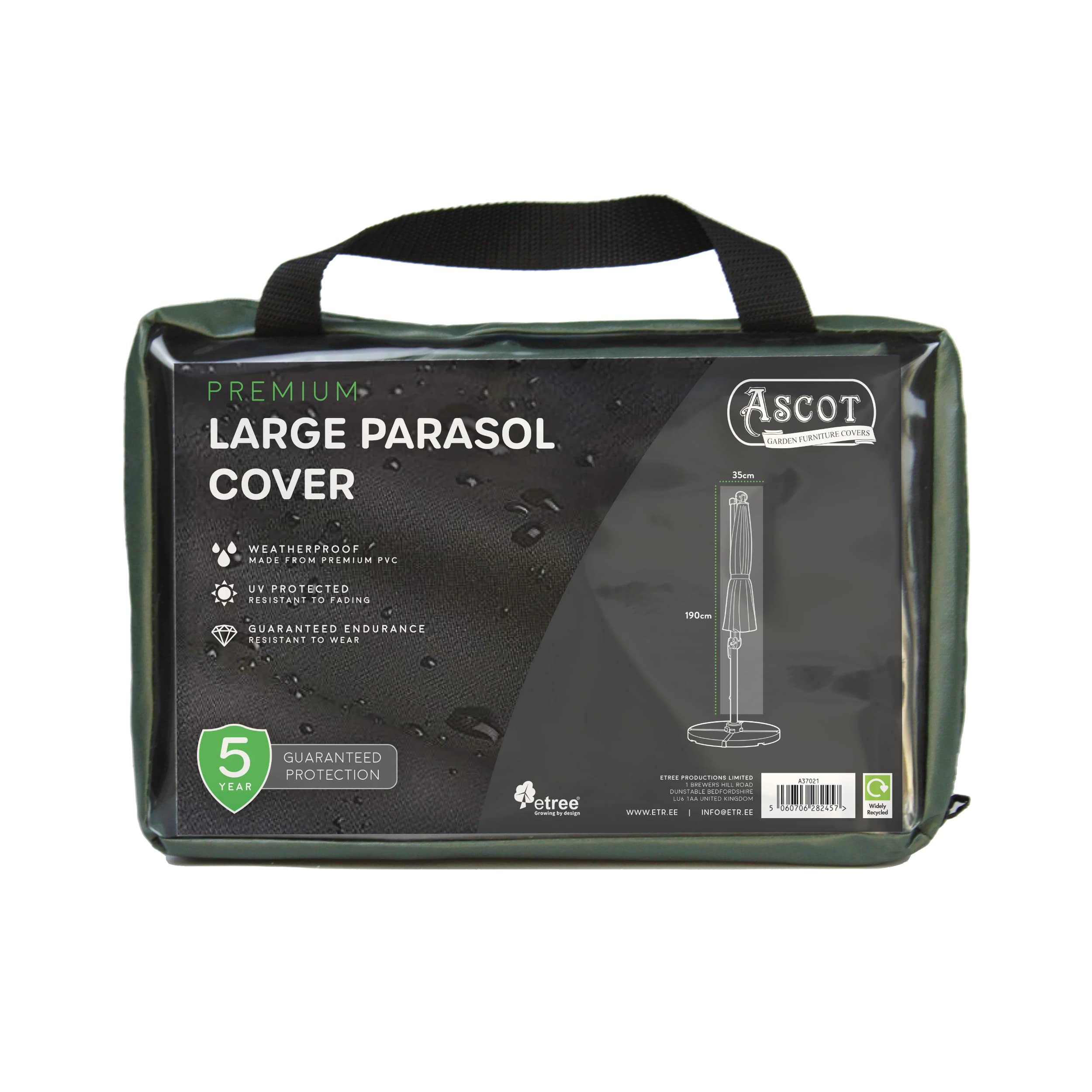Ascot Garden Furniture Covers Green Ascot Premium Giant Parasol Cover - 35 (W) X 190 (H) Cm Garden