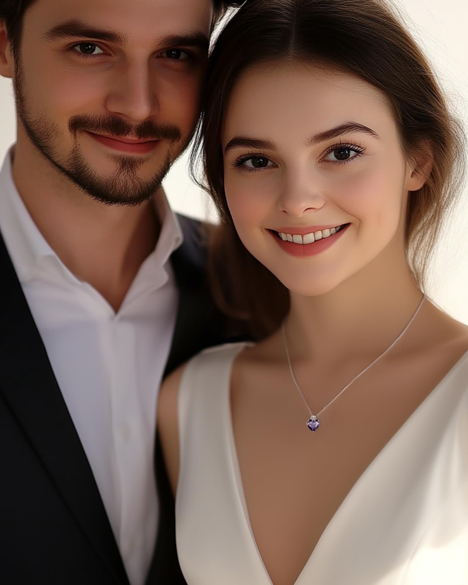 FANCIME 14 Karat Weißgold Rose Anhänger mit Herz & Geburtsstein - Sterlingsilber Kette Weihnachten Feiner Schmuck Geschenk für Damen Frauen