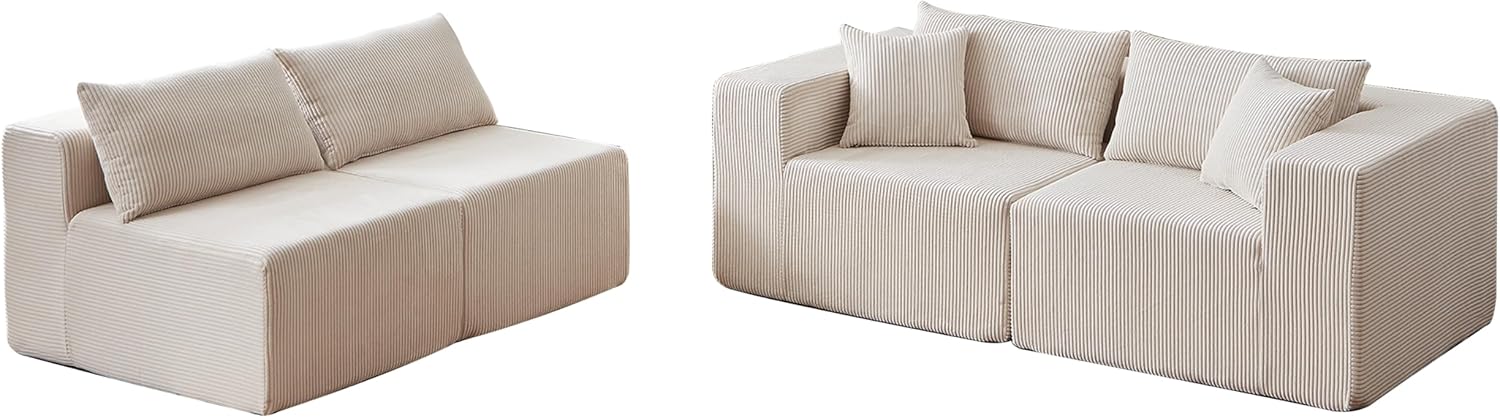 104" Free Combined Corduroy Modular Sofa, 4 Full Compressed Luxury Split Couches, Minimalist Comfort Floor Sofa Set with Wide Armrests & 6 Soft Pillows for Living Room Villa Recreation room, Beige image 8 of 8 B0F98Z3QL1