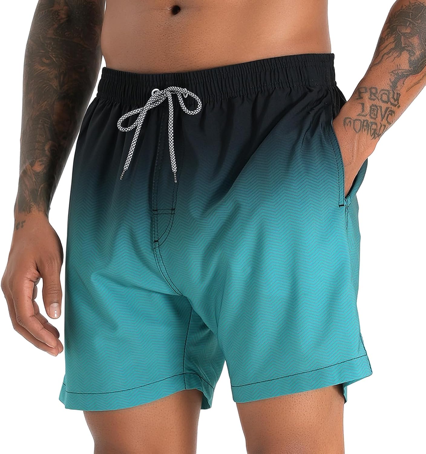 zeetoo Mens Swim Trunks with Compression Liner 5.5" Inseam Shorts Bathing Suit Quick Dry Swimsuit - Image 4