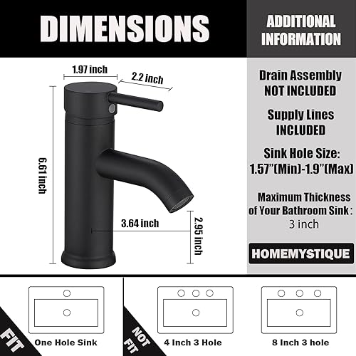 Miniatura 6 de Grifo de fregadero de recipiente negro para baño, grifo de fregadero de barril alto de una sola manija, un agujero, grifo de lavabo de baño de latón