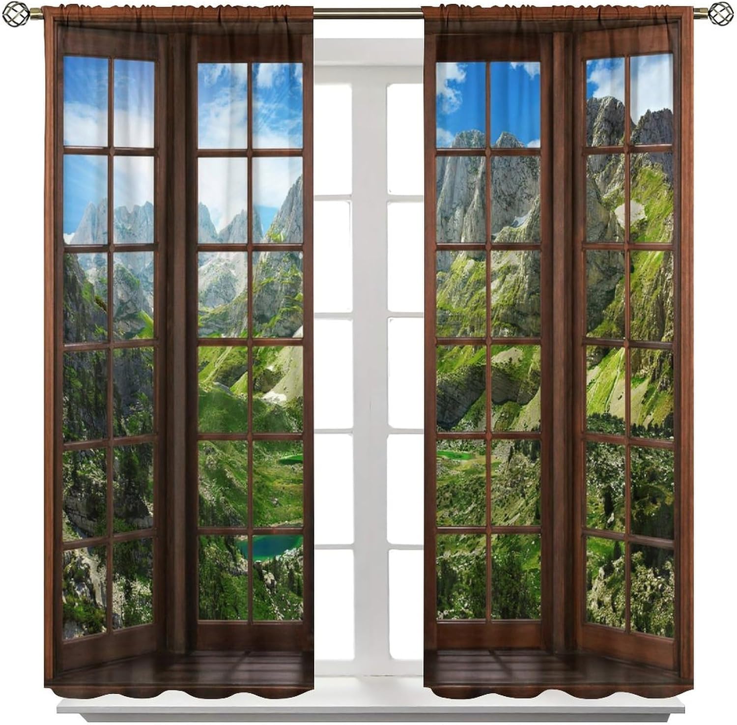 Natural Landscape Blackout Curtains for Kitchen Green Natural Scenery Rural Mountains Forest Landscape Print Windows Treatments for Girls Bedroom Living Room Bathroom 42x45in