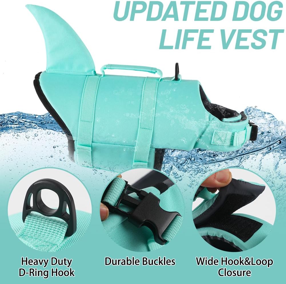 EMUST Large Dog Life Jacket, Dog Life Preserver for Swimming, Small/Medium/Large Pet Water Vest with Rescue Handle, Adjustable Pet Flotation Vest for Water at Pool, Beach, Boating (XL,SolidTurquoise)