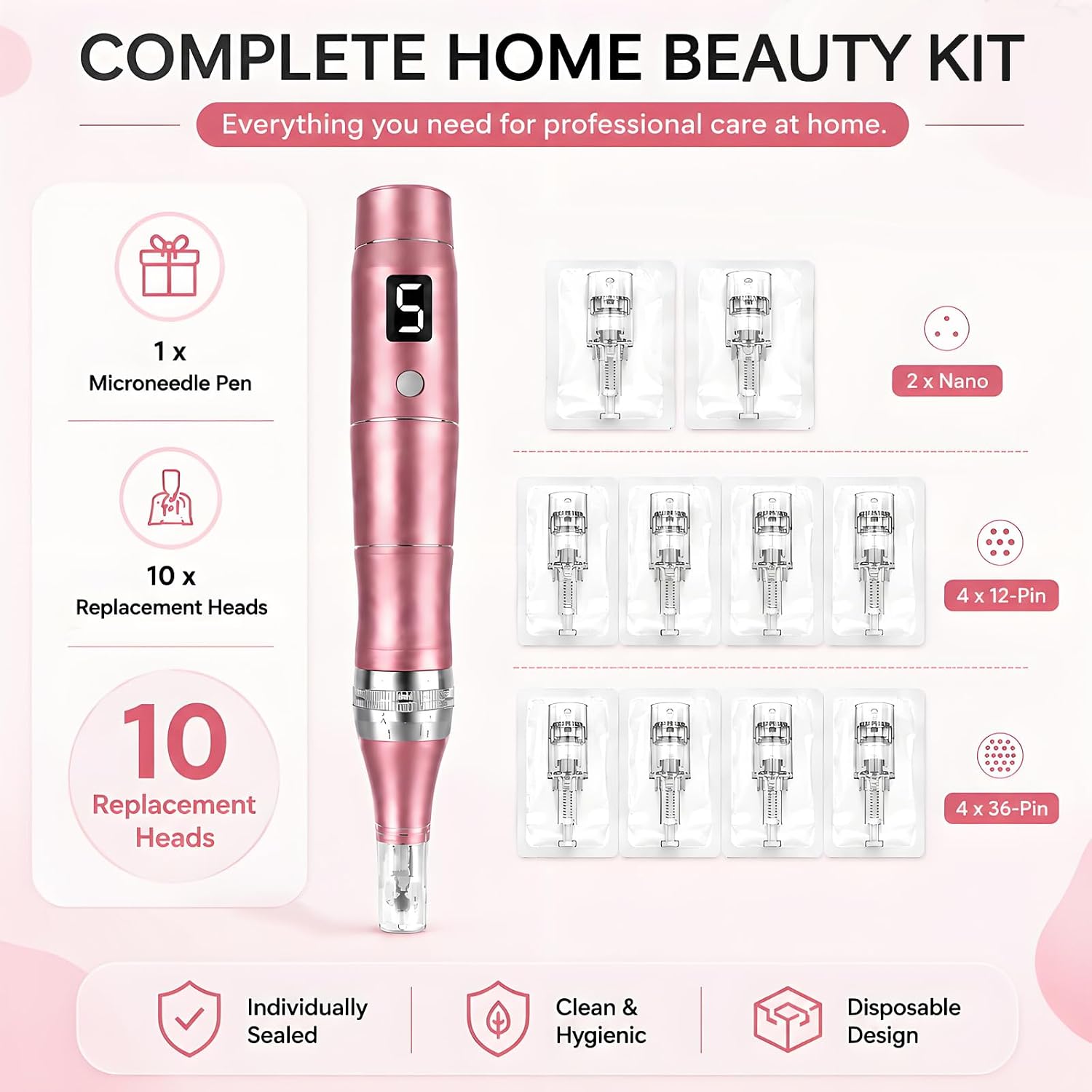 Microneedle Roller Pen Kit for Home Use - 0.25mm Microneeding Derma Pen with 10 Replacement Heads, Microneedling Skin Care Tool for Face, Women & Men