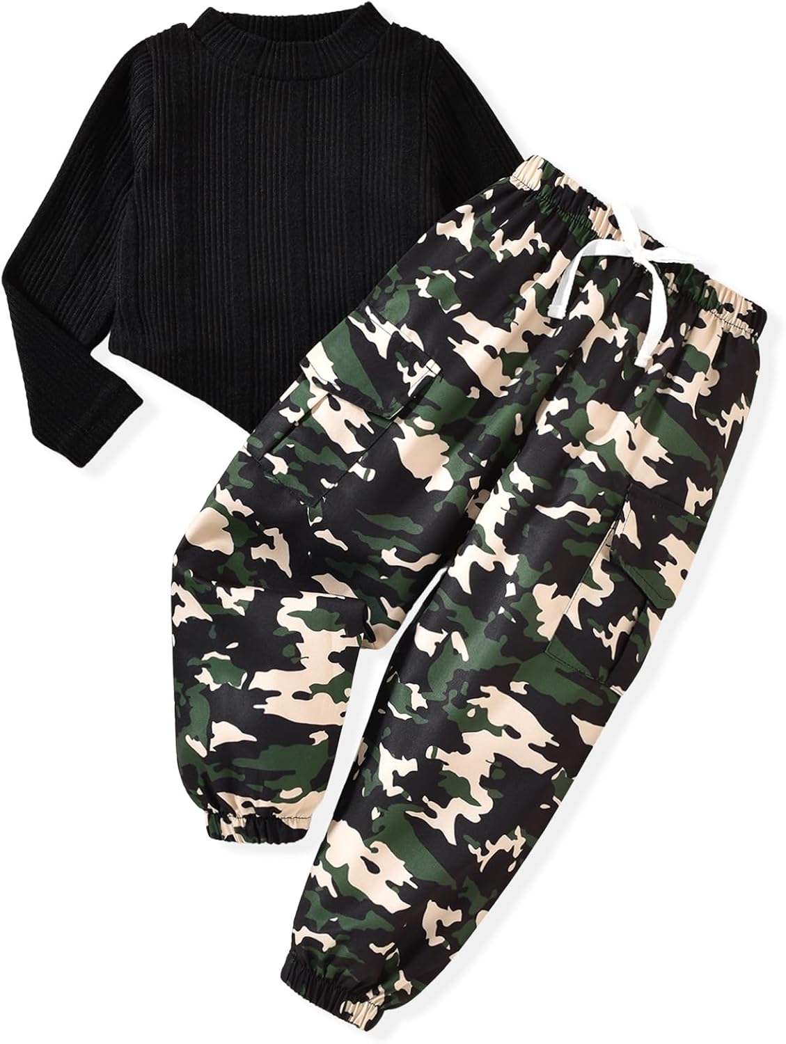 HINTINA Toddler Little Girl 2 Pieces Outfits Cargo Jogger Pants Set