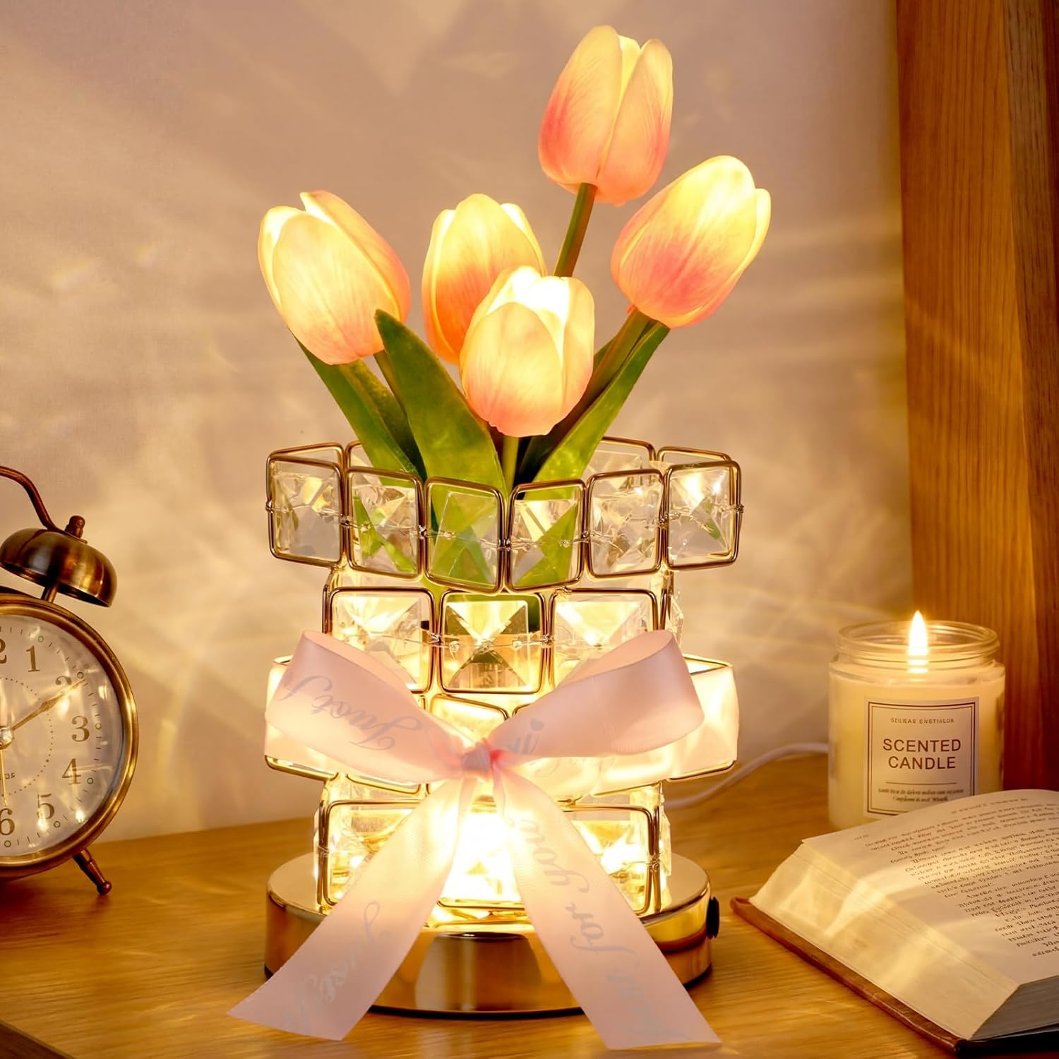 VIHOSE Tulip Flower Lamp Mothers Day Gifts for Women Cordless Touch Table Lamp 3 Color Infinitely Dimming Night Light Birthday Romantic Gift for Girlfriend Wife Bedroom Office Decor