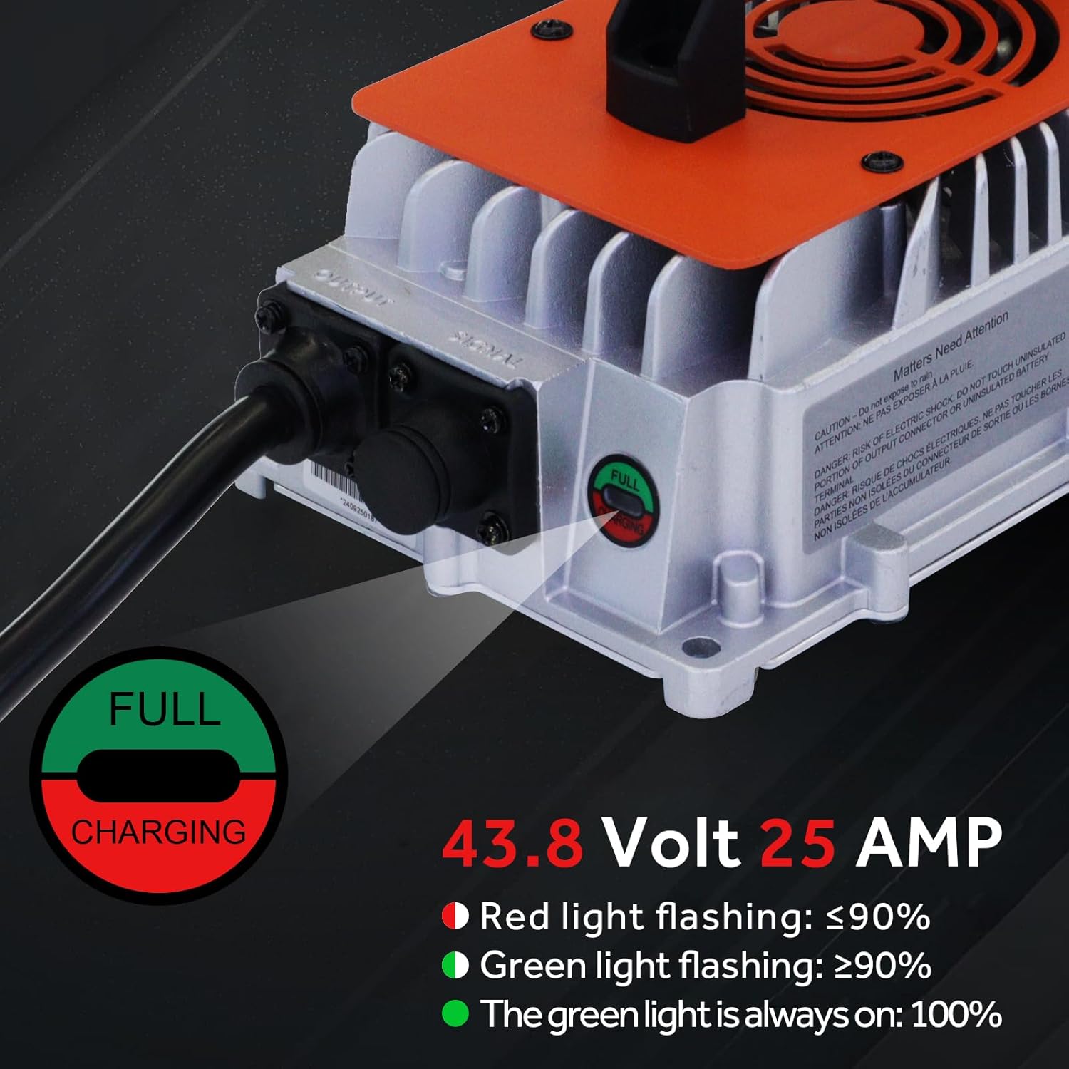 36V 25A Lithium Battery Charger, Including 0V Charging Function,Output 43.8V LiFePO4 Charger Perfect for 36V LiFePO4 Battery,Fast Charging